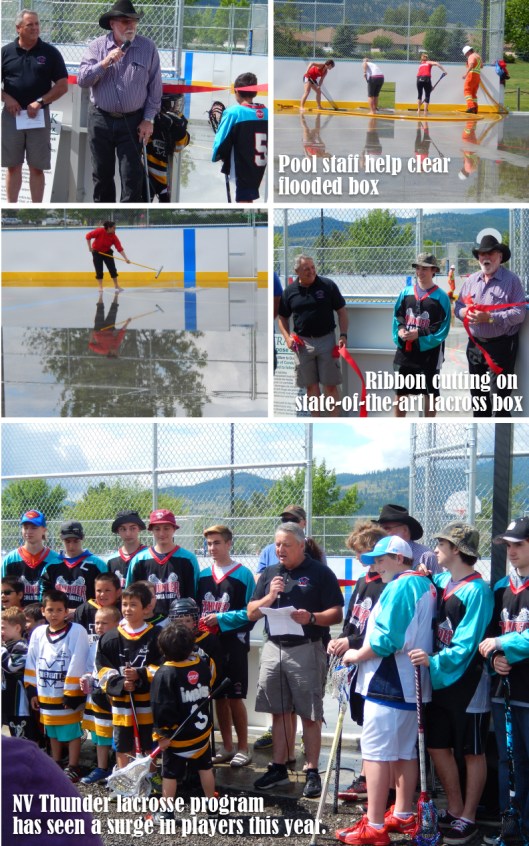 The Central Park improvement project's ribbon cutting event took place yesterday morning. By then the sun had come out & helped dry off the new lacrosse box — once City staff had squigeed off the 2" of water that remained from Saturday's storm.