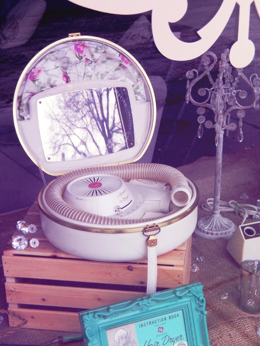 Lovely antique & vintage hairdressing equipment, in the new Kolors windows on Quilchena Ave.