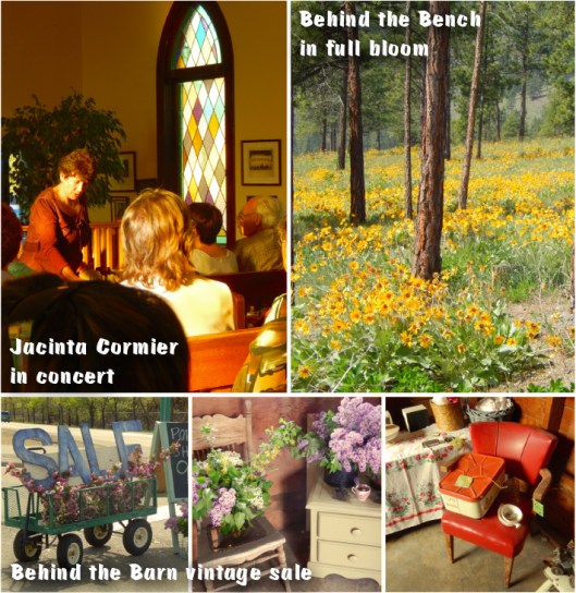 Never a lack of things to do on a Saturday or Sunday. Jacinta Cormier at Trinity United Church, spectacular arrowleaf balsamroot above the Bench, and a pop-up vintage shop.