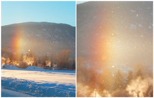 Mini crystal rainbow when the sun hit air crystals Wednesday morning, -31°C.